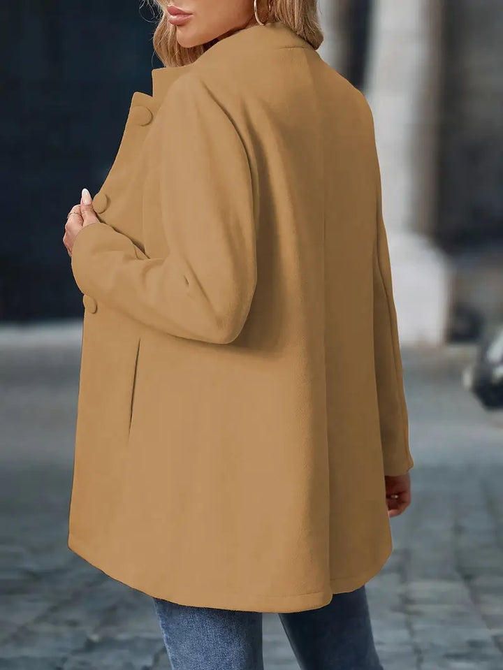 Liv – Stand-Collar Longline Blazer with Covered Buttons