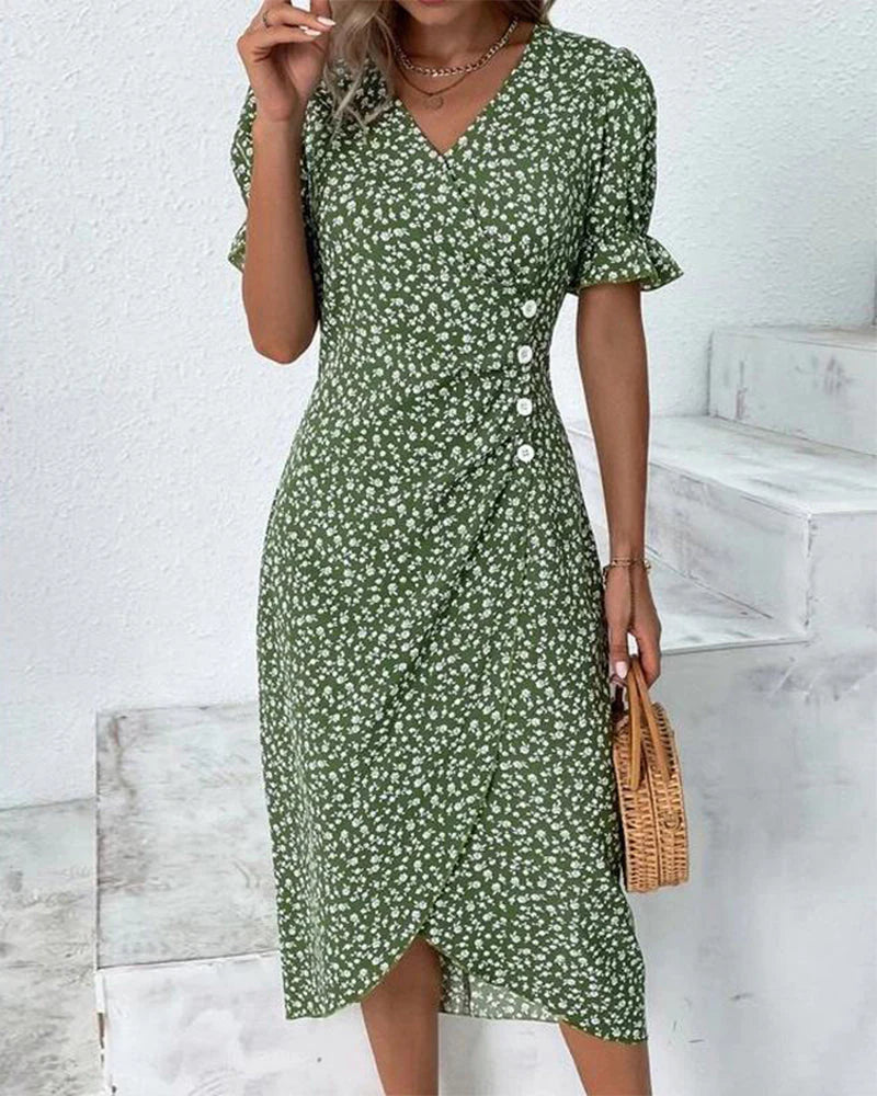 Ashley – Elegant Floral Midi Dress with Wrap Silhouette