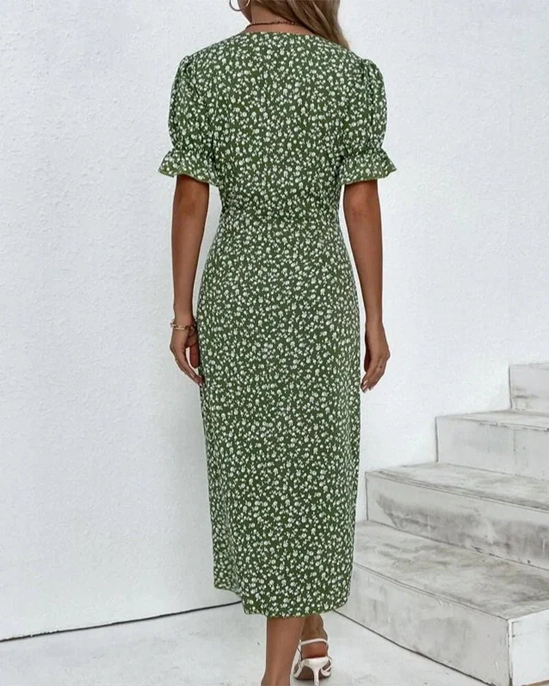 Ashley – Elegant Floral Midi Dress with Wrap Silhouette