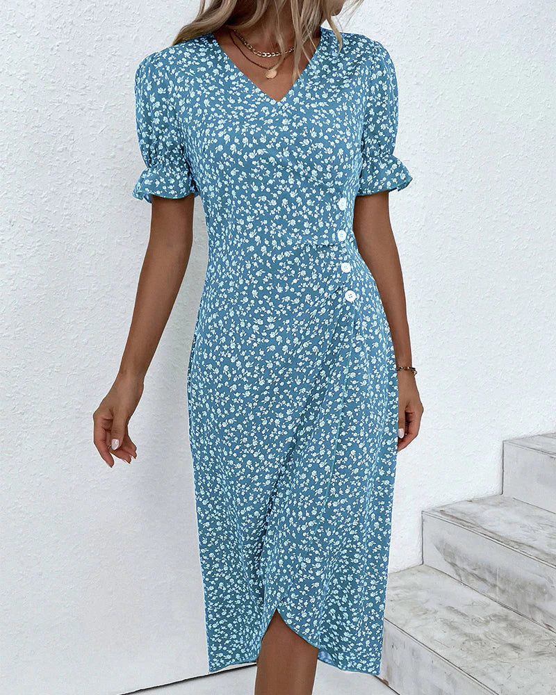 Ashley – Elegant Floral Midi Dress with Wrap Silhouette