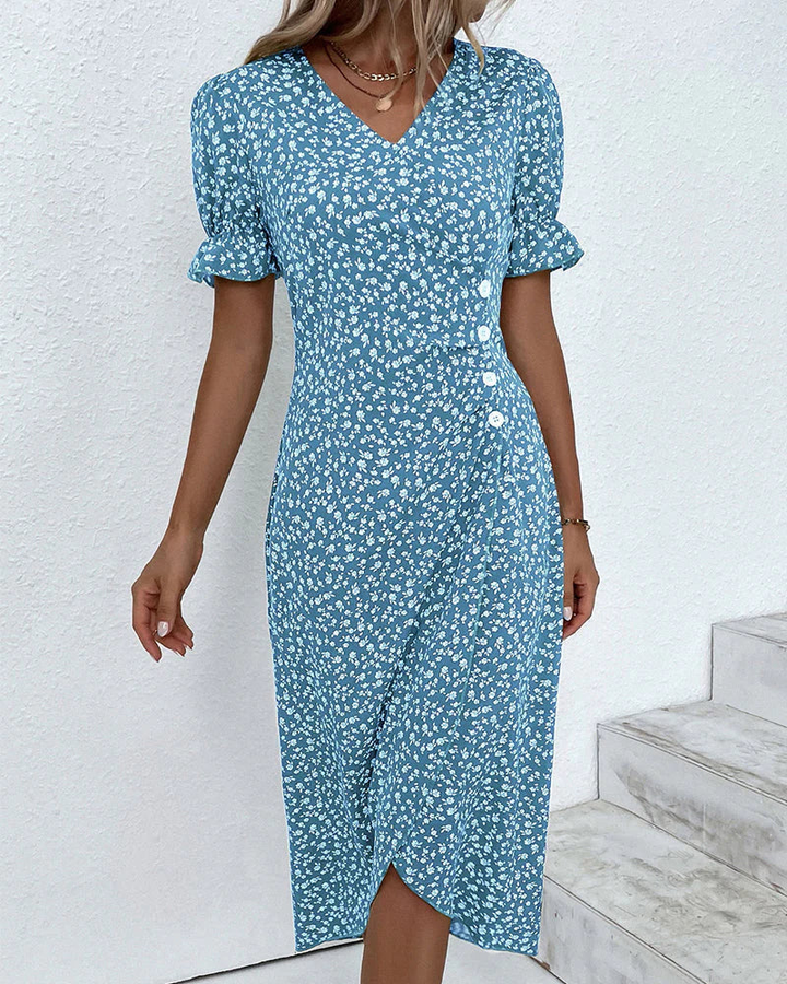 Ashley – Elegant Floral Midi Dress with Wrap Silhouette