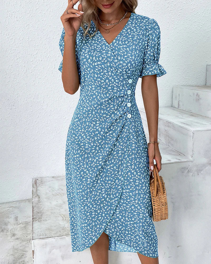 Ashley – Elegant Floral Midi Dress with Wrap Silhouette