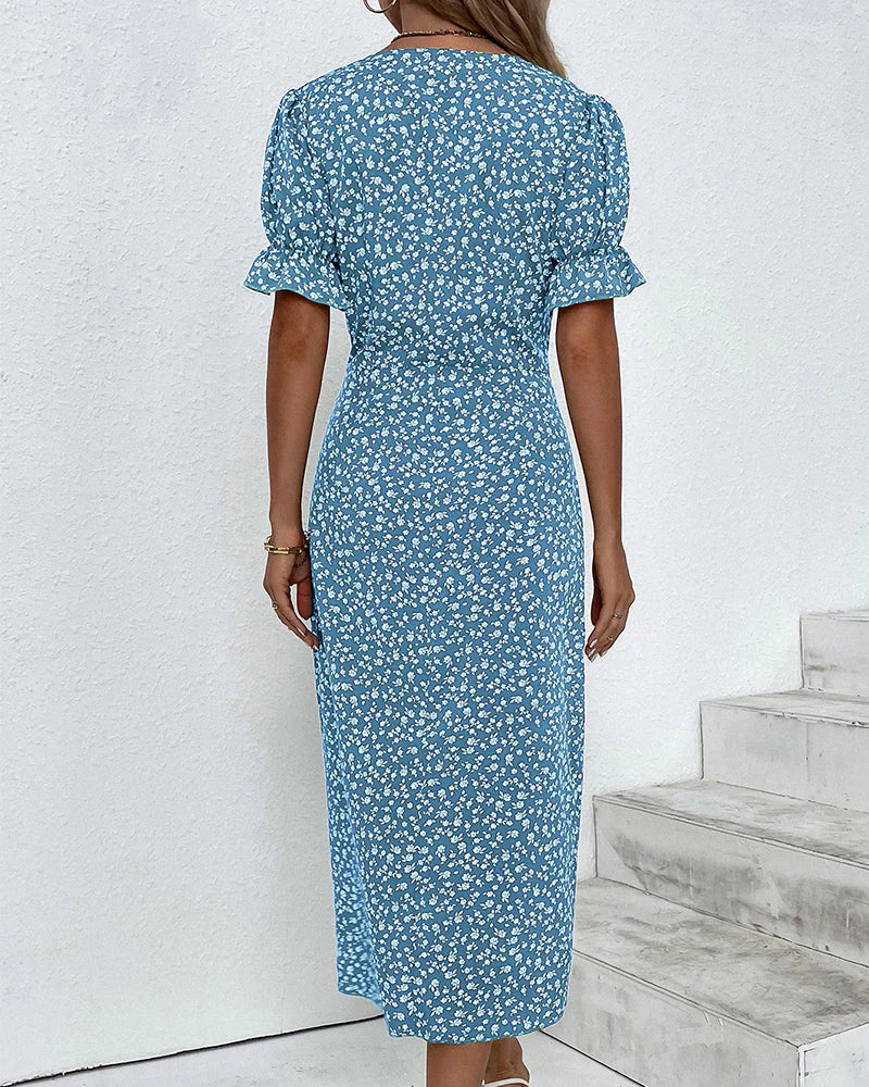 Ashley – Elegant Floral Midi Dress with Wrap Silhouette