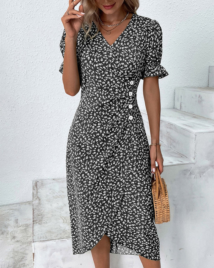 Ashley – Elegant Floral Midi Dress with Wrap Silhouette