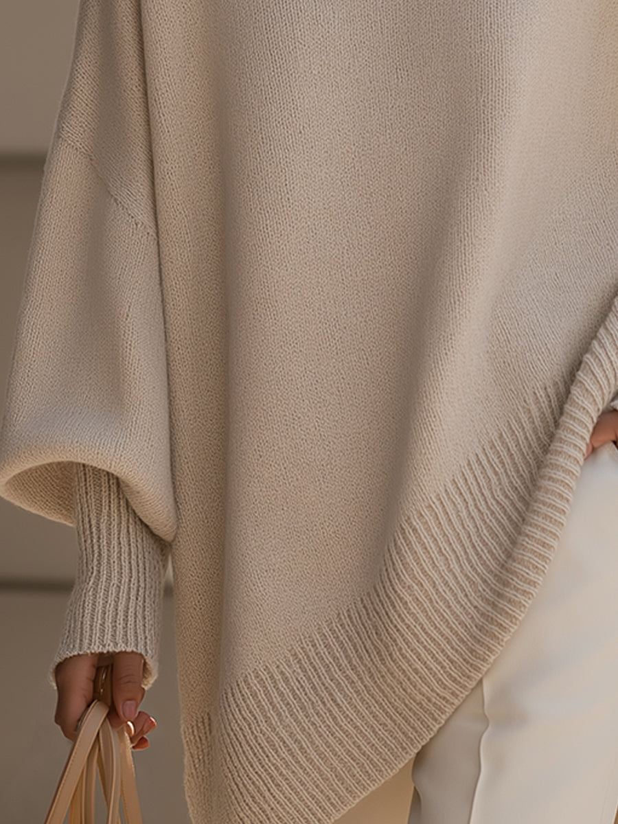 Karla – Oversized Poncho Sweater with Asymmetric Hem