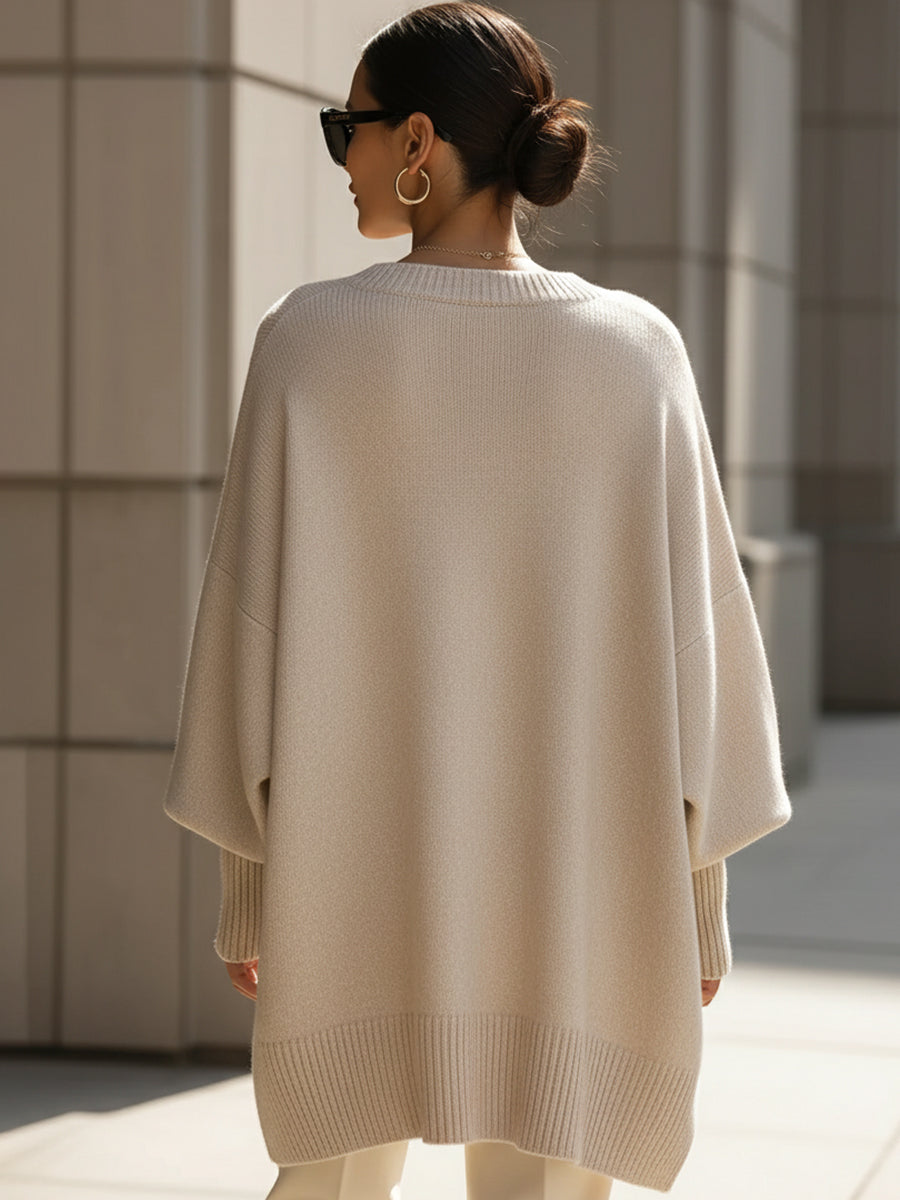 Karla – Oversized Poncho Sweater with Asymmetric Hem