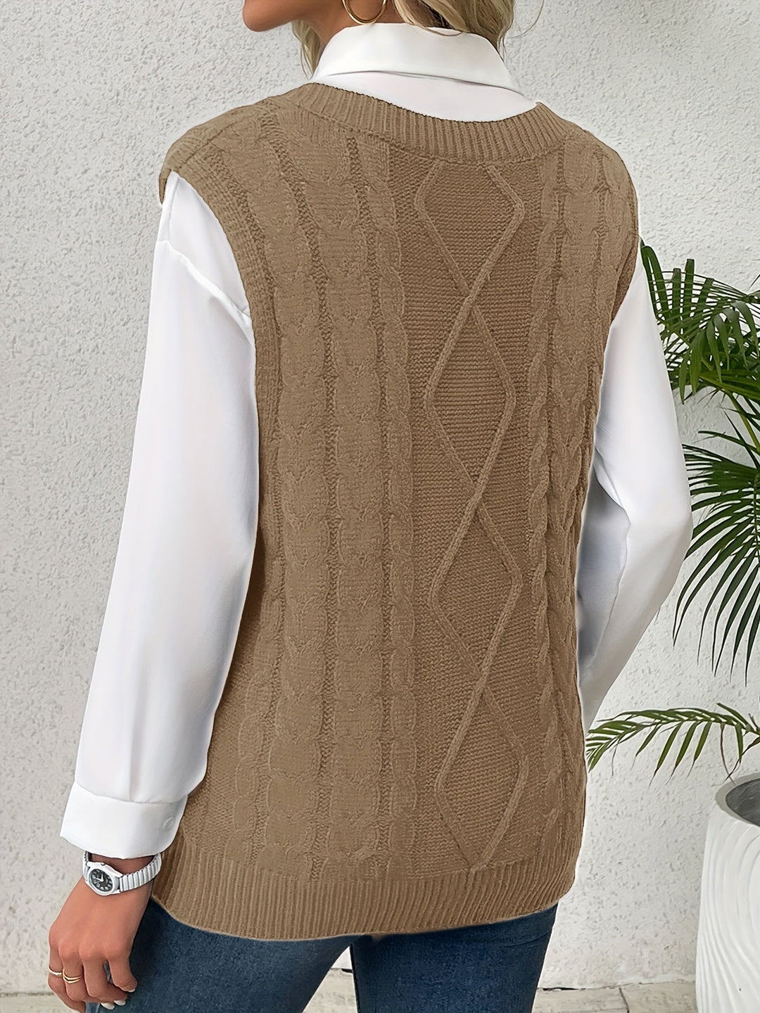Gwendolen – Cable-Stitch V-Neck Sweater Vest for Women