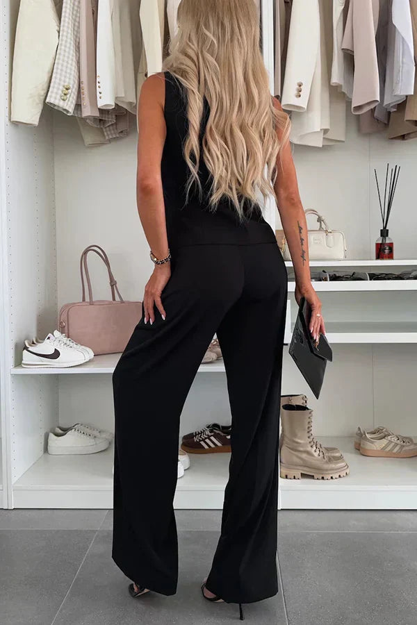 Janet – Chic Matching Set Women with Dressy Blouse and Wide-Leg Trousers