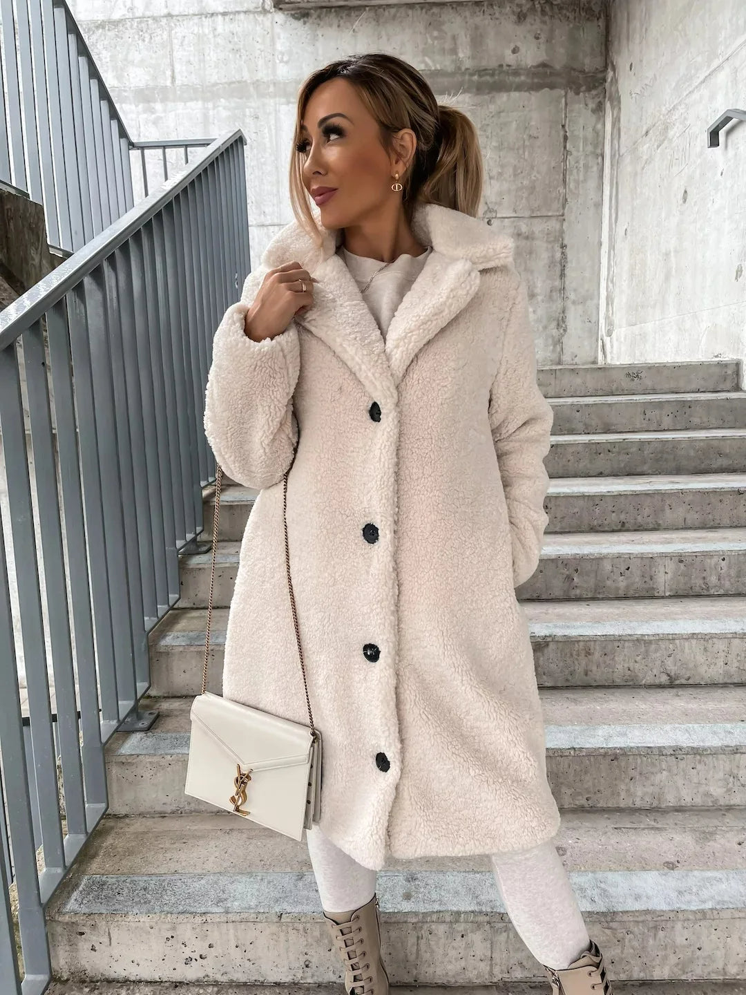 Romina – Teddy Longline Button Coat for Women