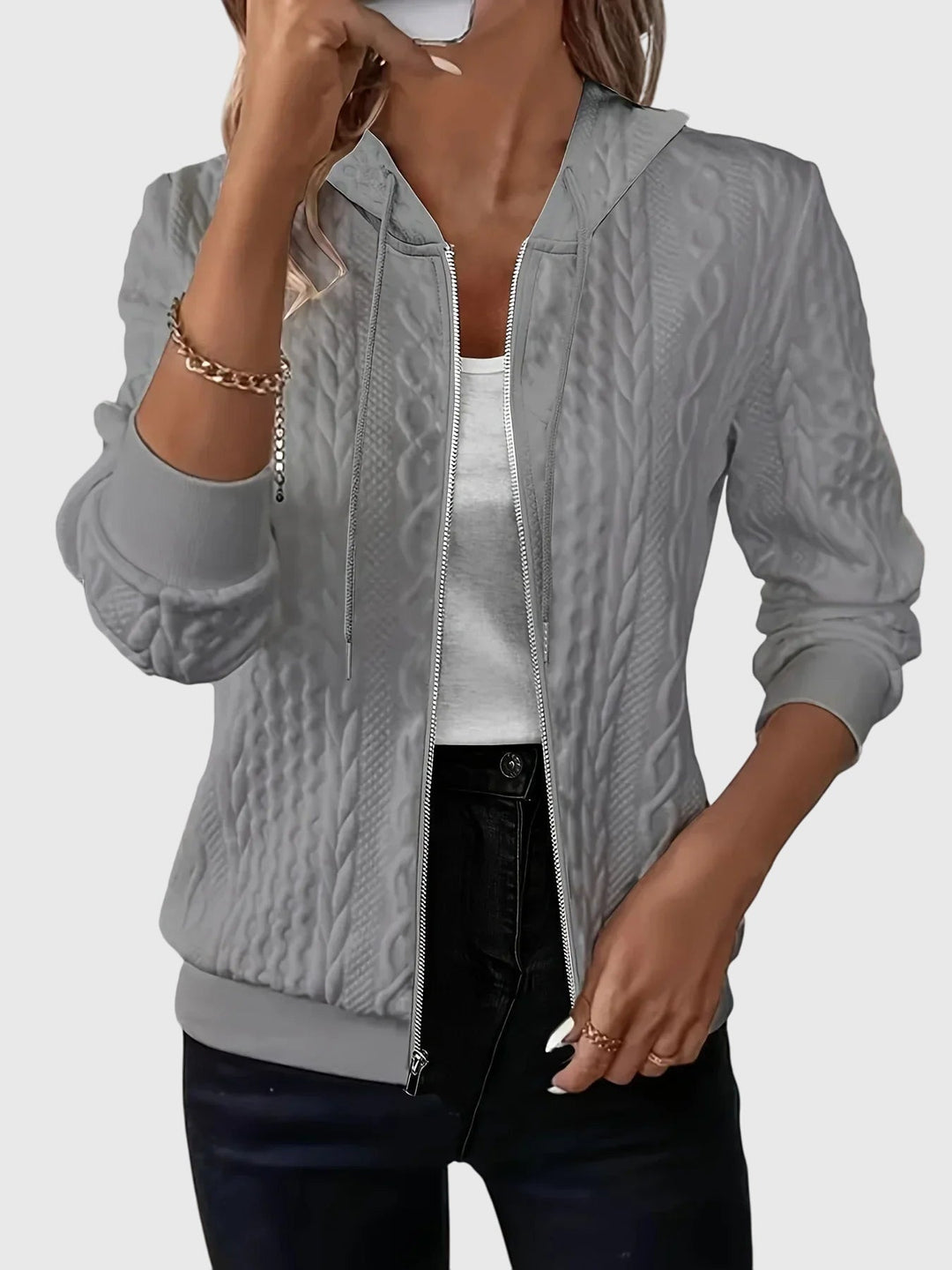Jordan – Cable-Stitch Zip-Up Hoodie for Women