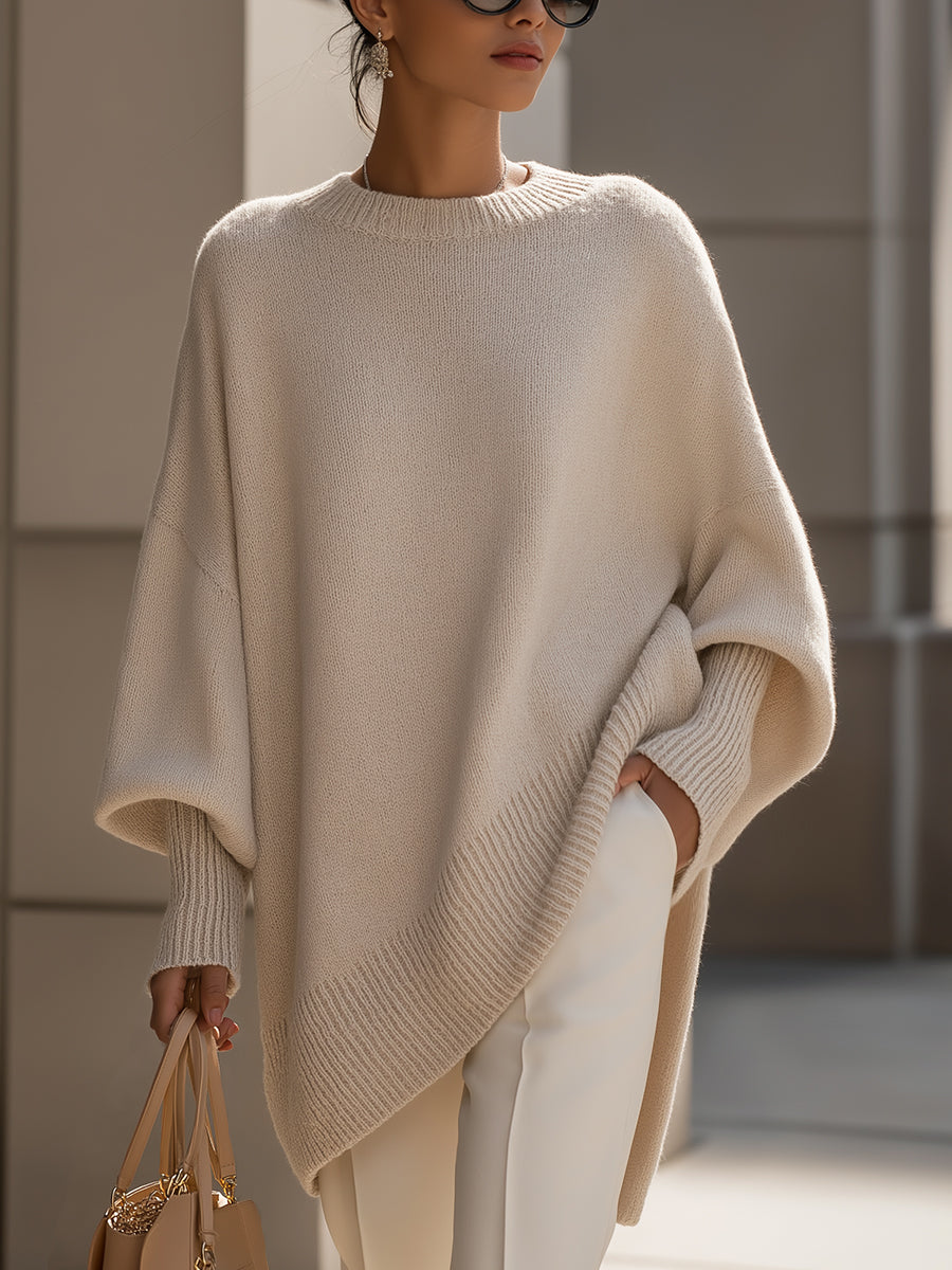 Karla – Oversized Poncho Sweater with Asymmetric Hem