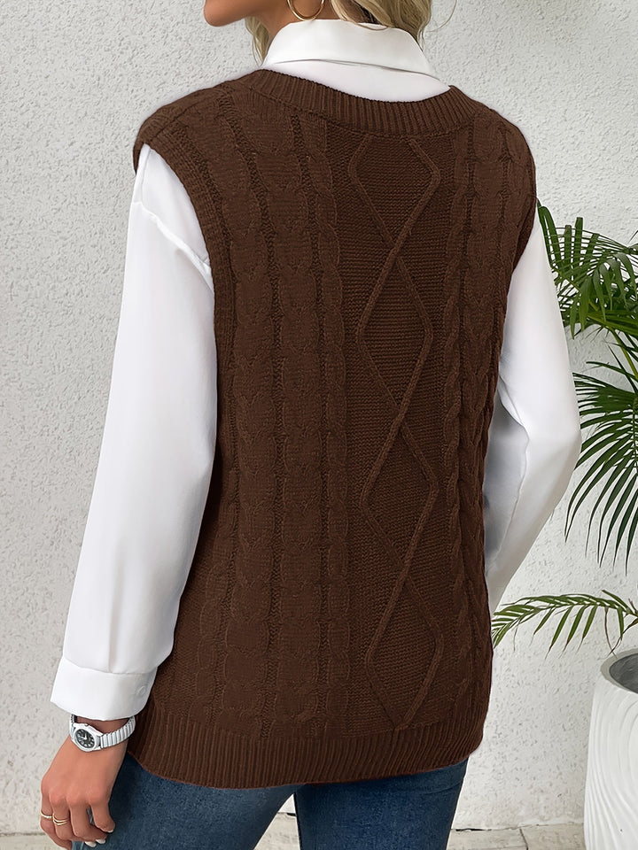 Gwendolen – Cable-Stitch V-Neck Sweater Vest for Women