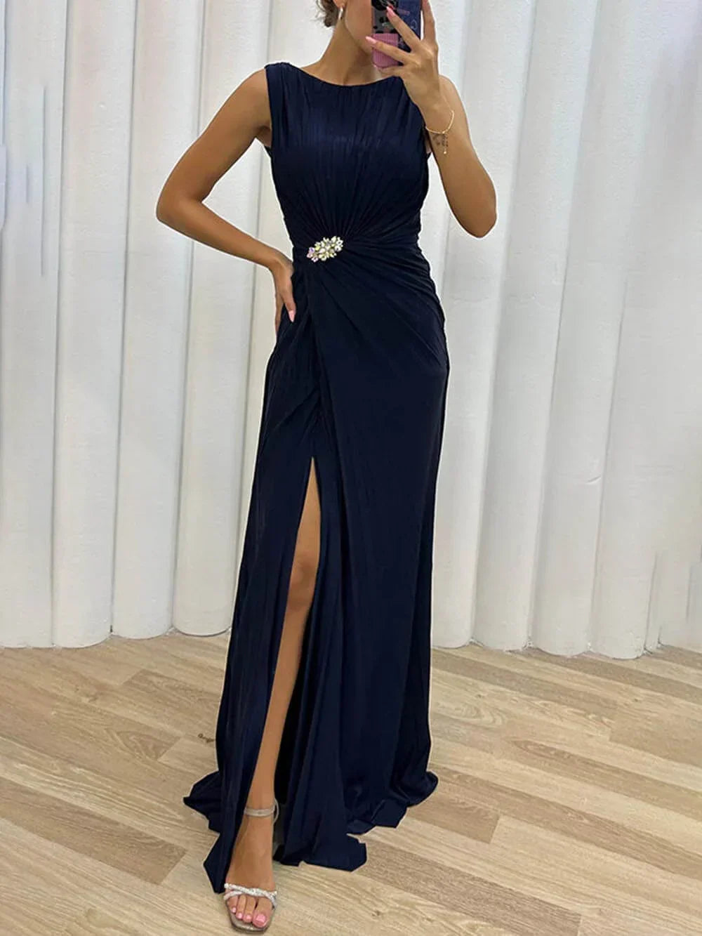 Denise – Pleated Maxi Dress for Fall Wedding