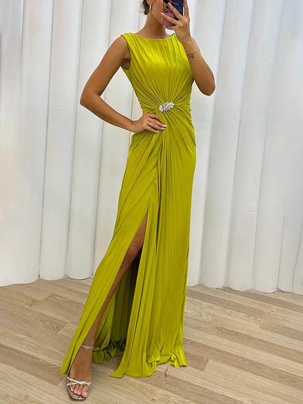Denise – Pleated Maxi Dress for Fall Wedding