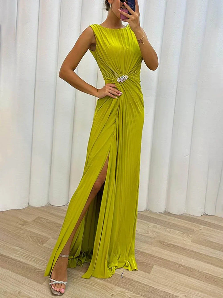Denise – Pleated Maxi Dress for Fall Wedding
