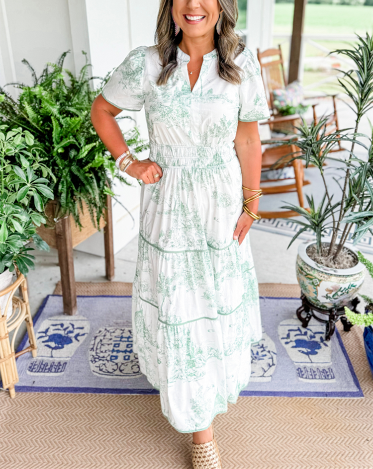 Constance | Tiered Toile Print Maxi Dress with Smocked Waist