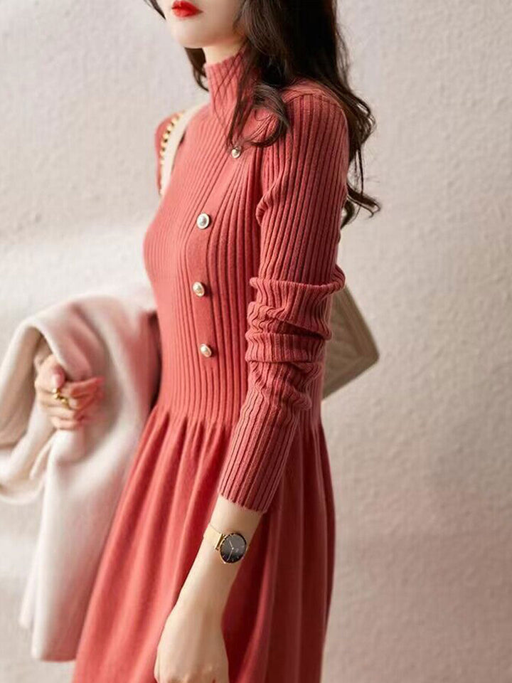 Poppy – Mock Neck Ribbed Midi Sweater Dress for Women