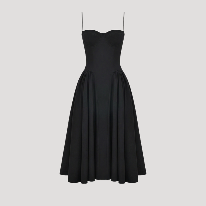 Kendra – Bustier Midi Dress with Gathered A-Line Skirt