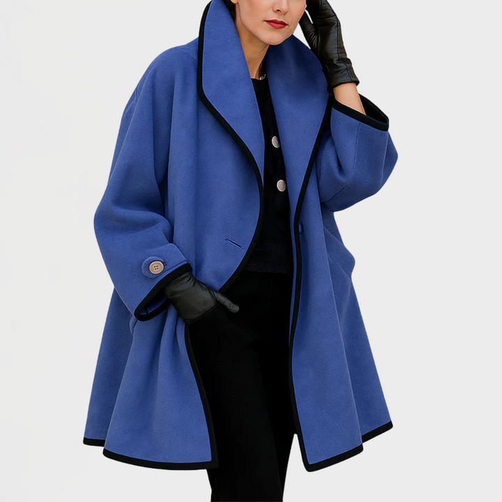 Linda – Contrast-Trim Swing Coat with Shawl Collar