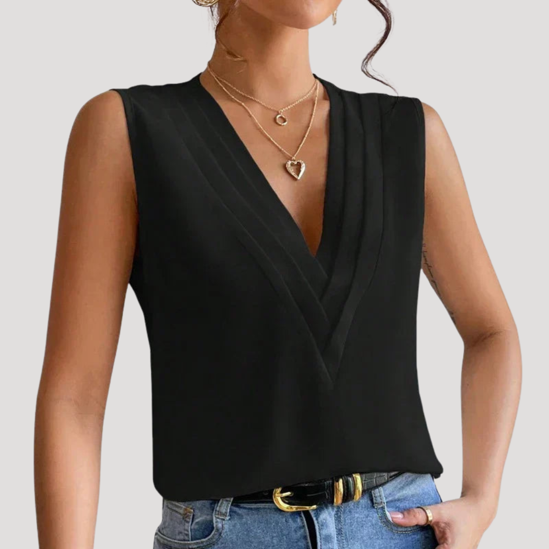 Leslie – Sleeveless Draped Crossover Top