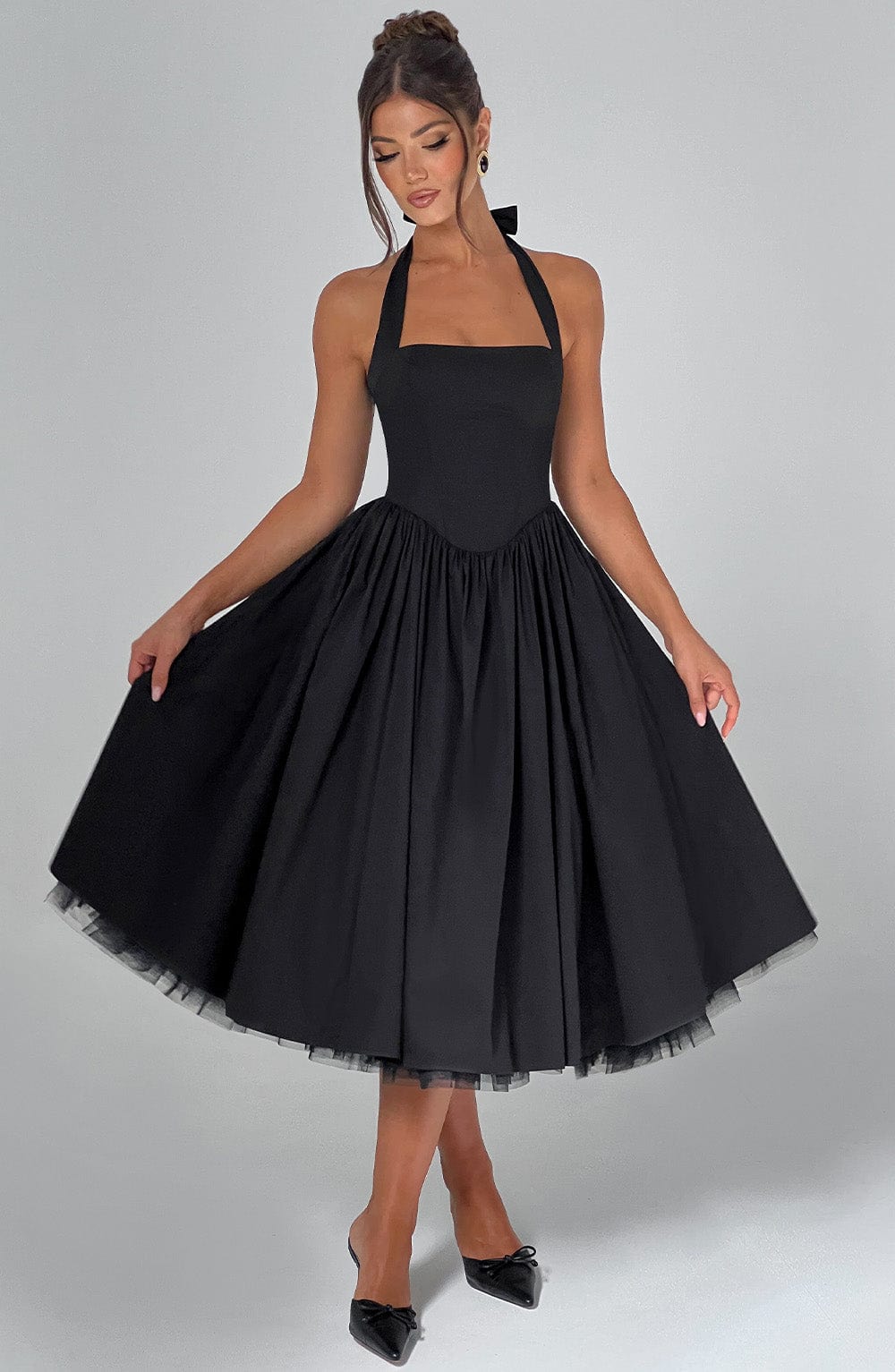 Emily – Halter A-Line Midi Wedding Guest Dress
