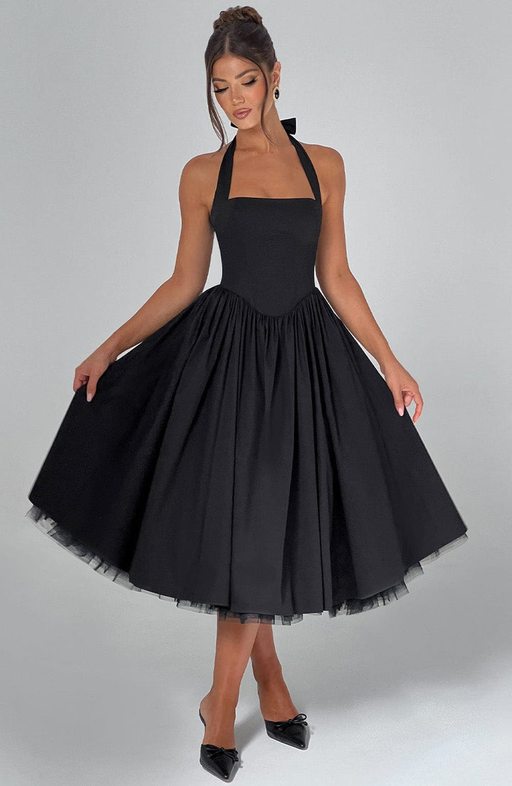Emily – Halter A-Line Midi Wedding Guest Dress