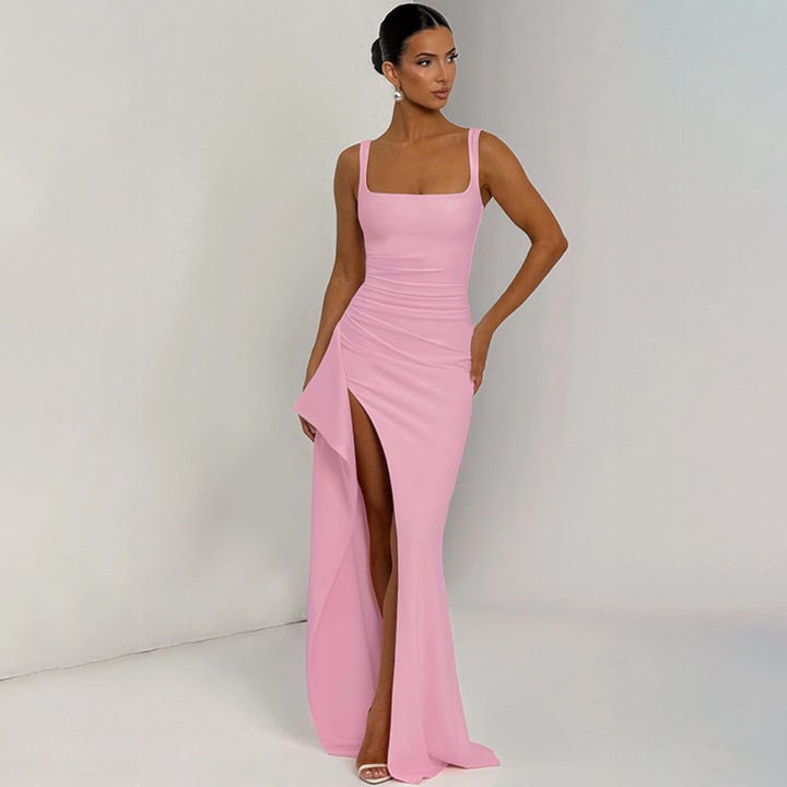Juliana – Square Neck Maxi Dress with High Slit