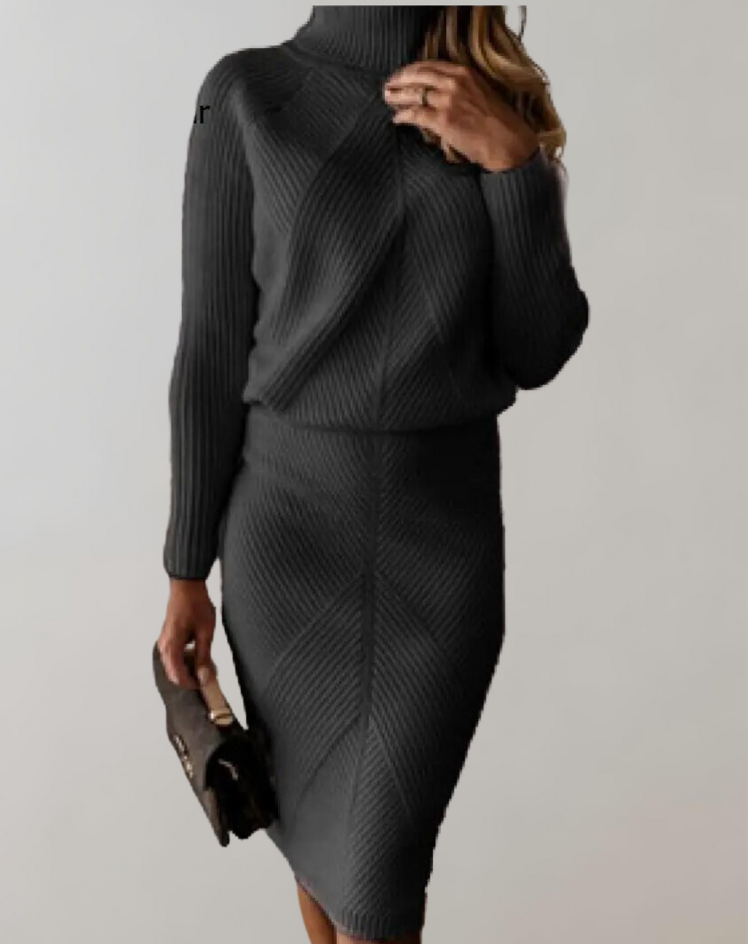 Kelsey – Ribbed Turtleneck Top and Midi Skirt Set