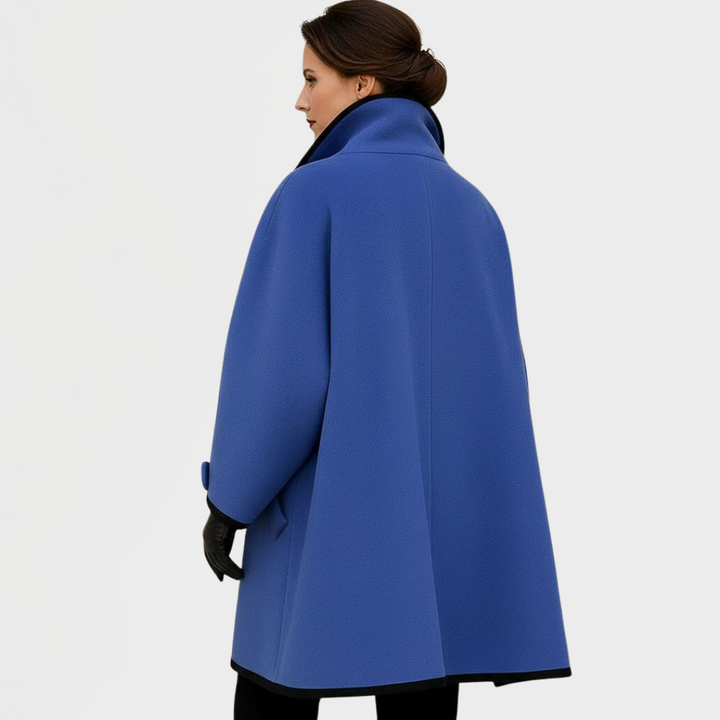 Linda – Contrast-Trim Swing Coat with Shawl Collar