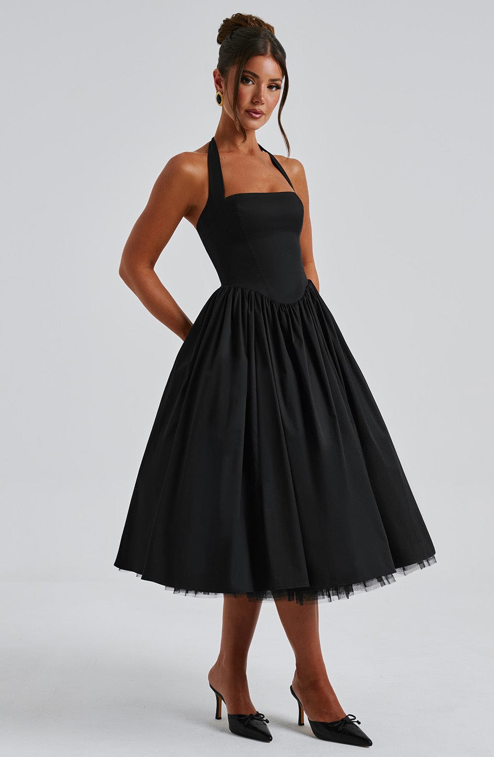 Emily – Halter A-Line Midi Wedding Guest Dress