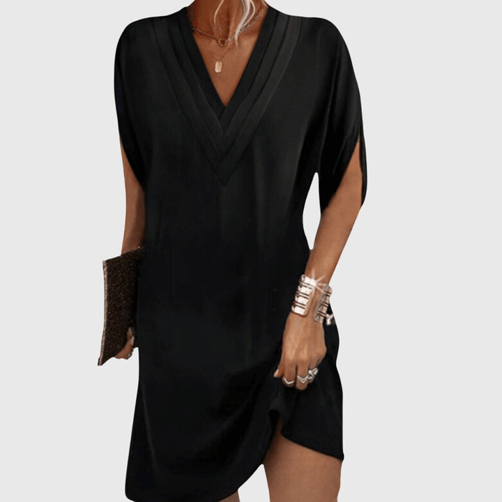 Donna – Flowy V-Neck Midi Dress for Effortless Elegance