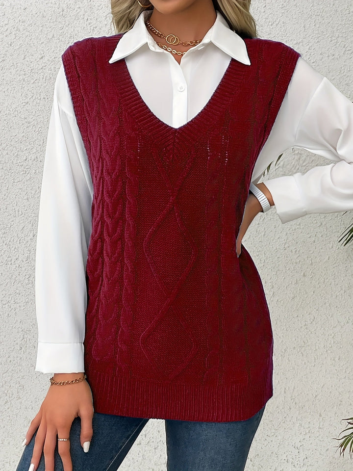 Gwendolen – Cable-Stitch V-Neck Sweater Vest for Women