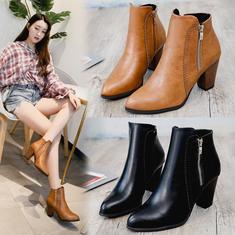 Micaela – Pointed Toe Chunky Heel Ankle Boots for Women