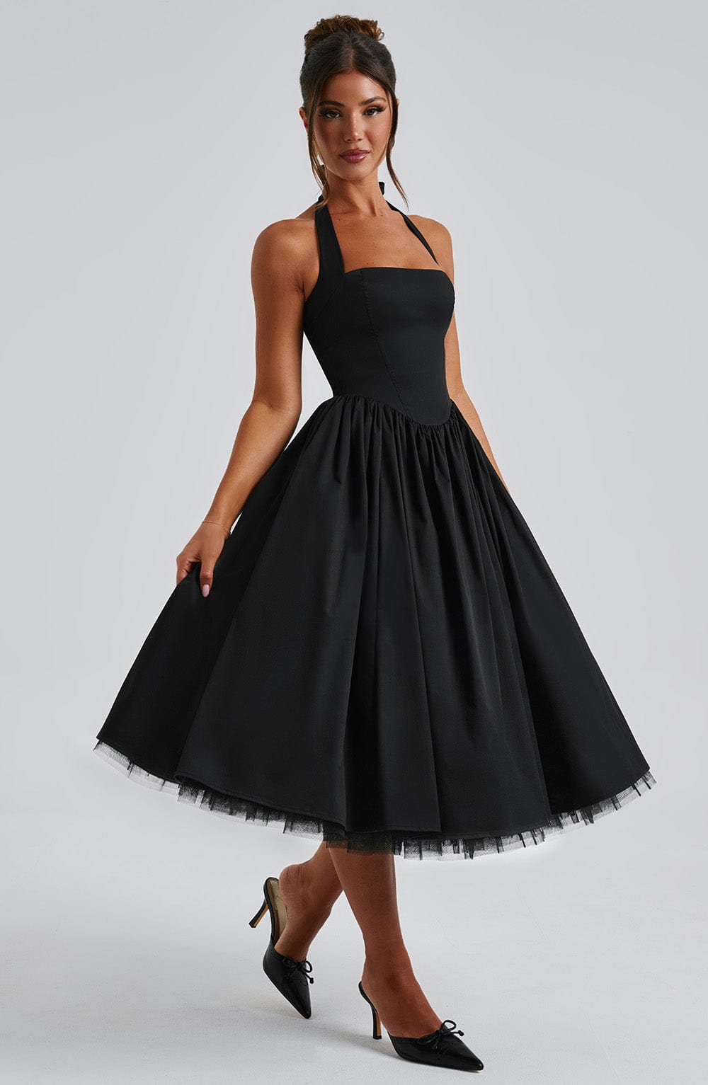 Emily – Halter A-Line Midi Wedding Guest Dress
