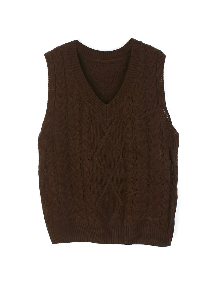 Gwendolen – Cable-Stitch V-Neck Sweater Vest for Women
