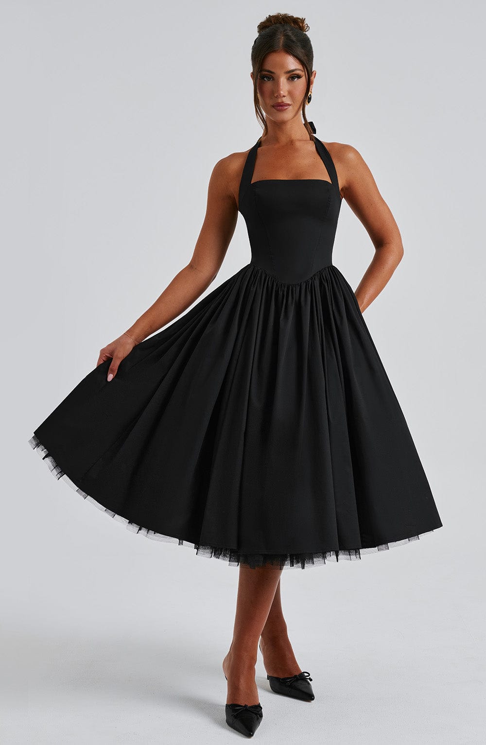Emily – Halter A-Line Midi Wedding Guest Dress