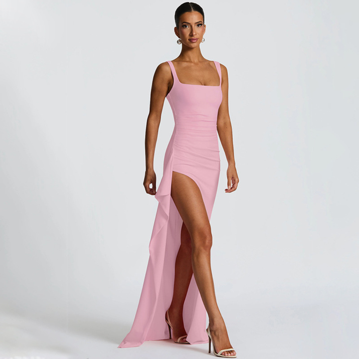 Juliana – Square Neck Maxi Dress with High Slit
