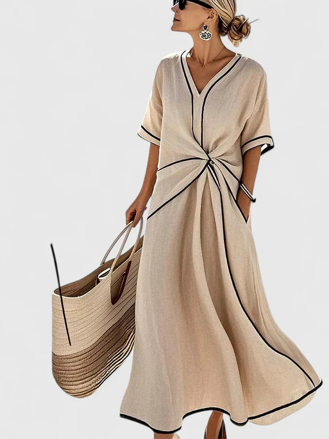 Rosalie – V-Neck Summer Maxi Dress with Twist Waist