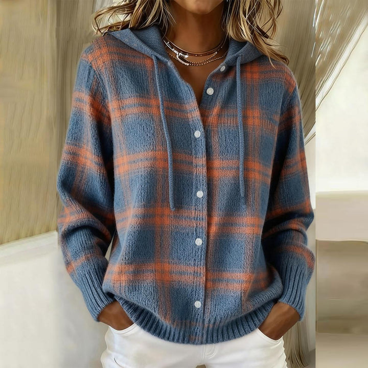 Halle – Plaid Hooded Button-Front Cardigan for Women