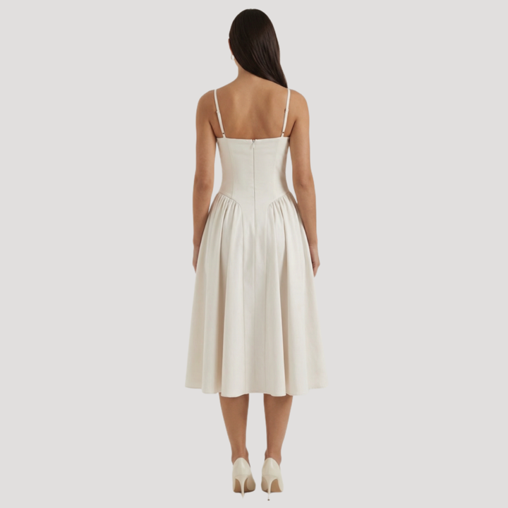 Kendra – Bustier Midi Dress with Gathered A-Line Skirt