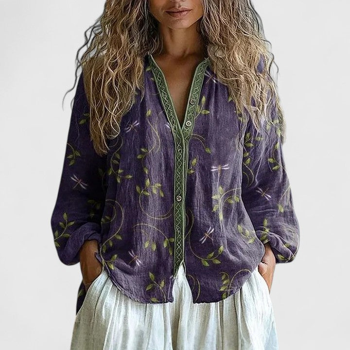 Nova – Chic Floral Blouse with Long Sleeve Boho Details