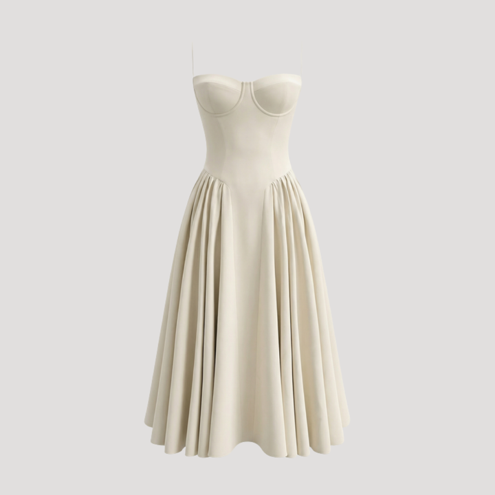 Kendra – Bustier Midi Dress with Gathered A-Line Skirt