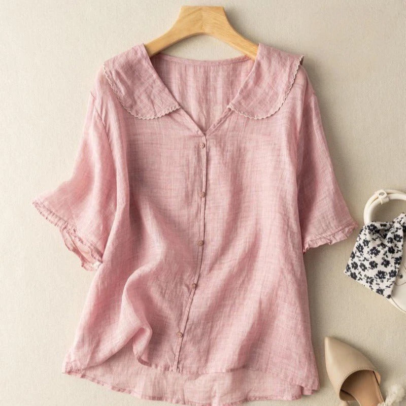 Nicole – Flowy Vintage Blouse with Button-Down Detail