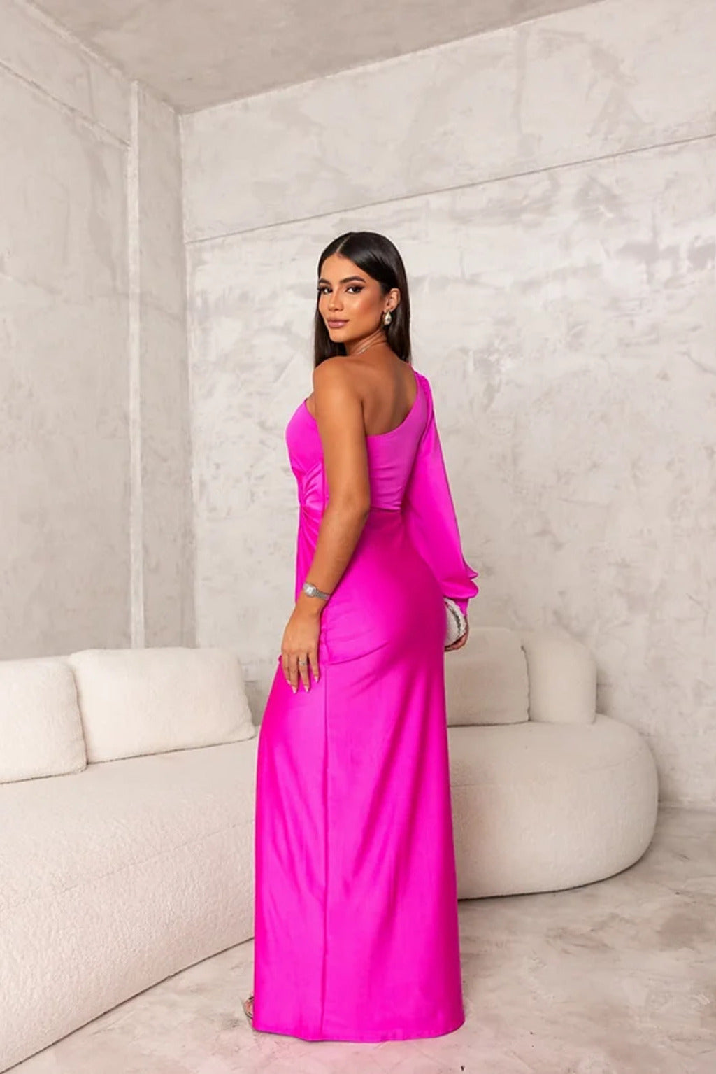 Charlotte | One-Shoulder Maxi Dress with Sheer Sleeves