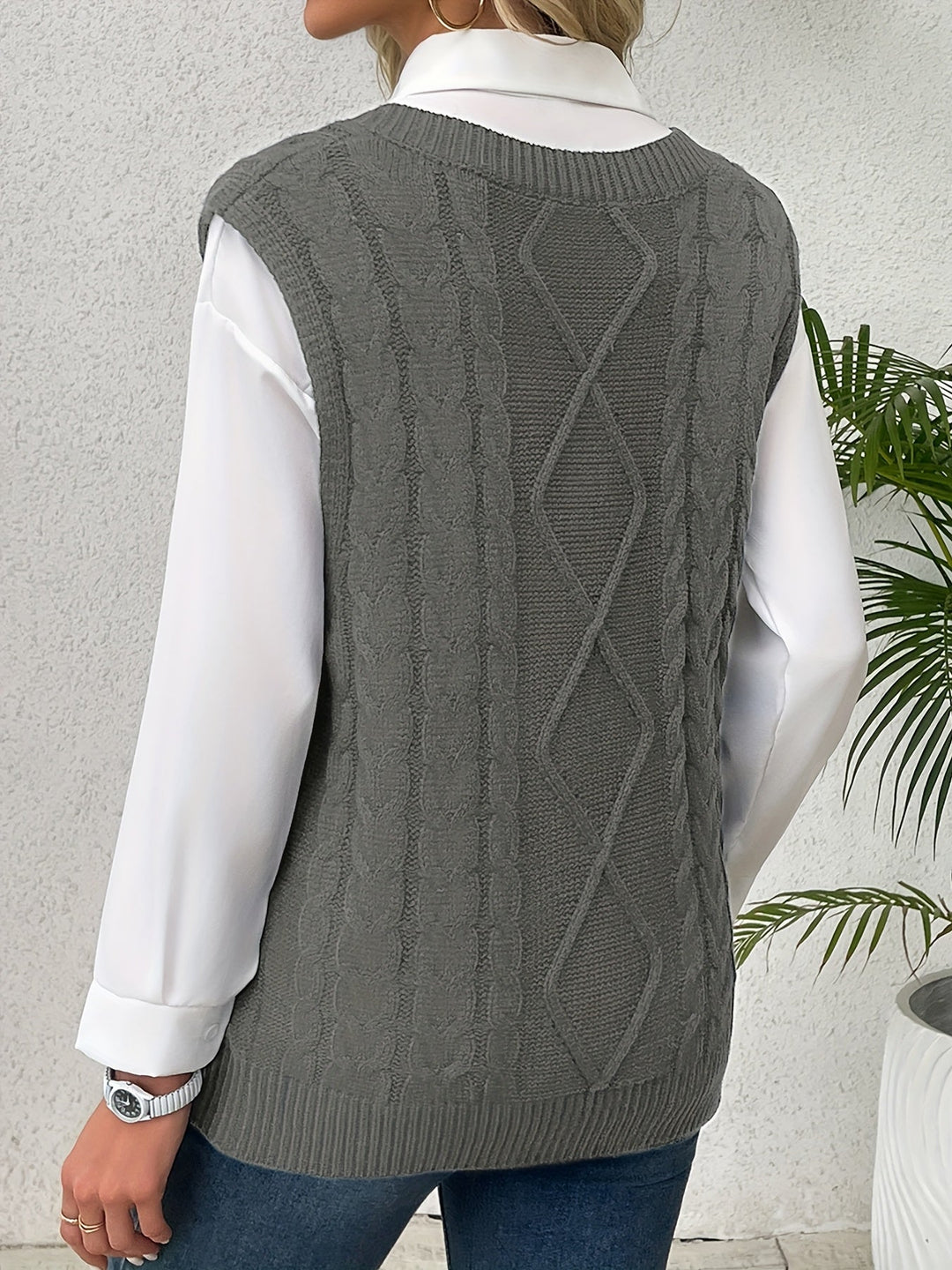 Gwendolen – Cable-Stitch V-Neck Sweater Vest for Women