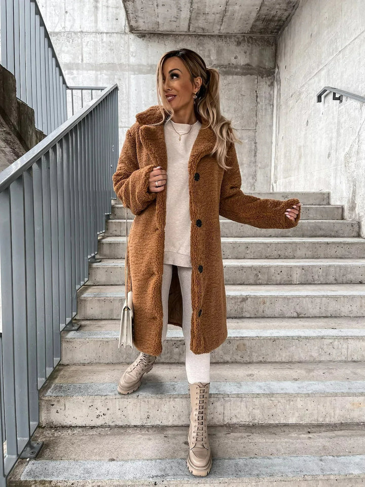 Romina – Teddy Longline Button Coat for Women