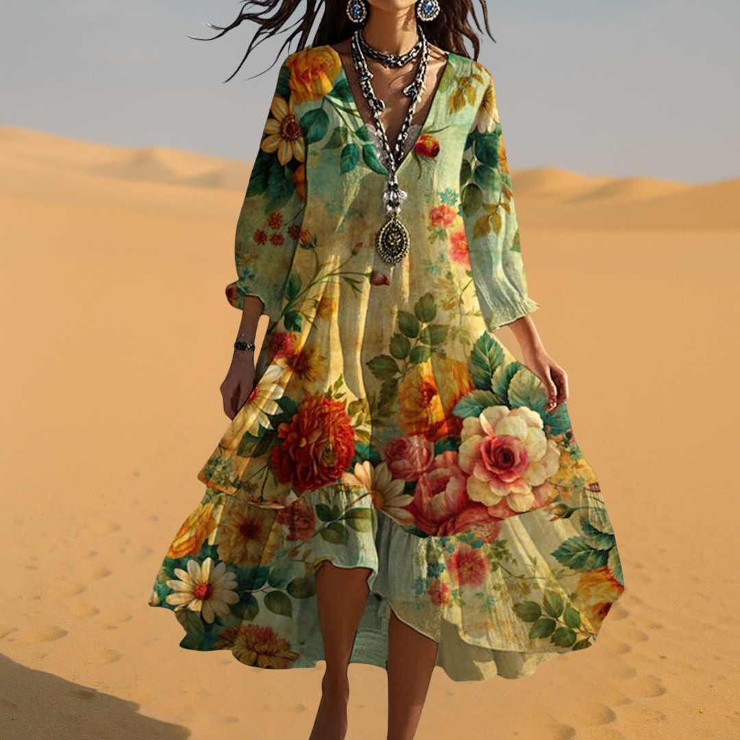 Penelope – Floral Tiered Midi Dress for Effortless Boho Style