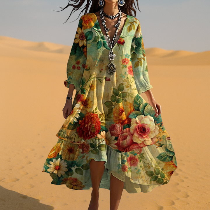 Penelope – Floral Tiered Midi Dress for Effortless Boho Style