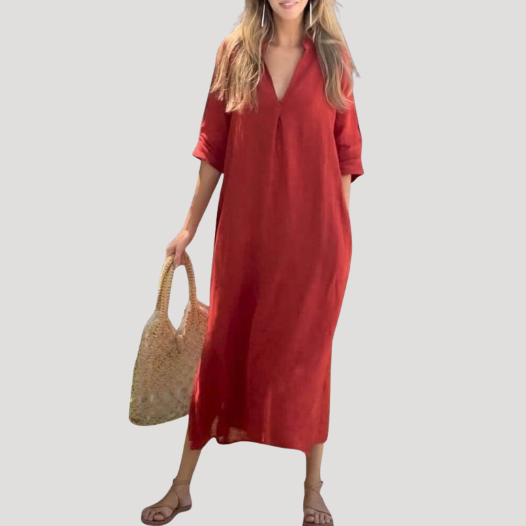 Kate – V-Neck Linen-Look Maxi Dress
