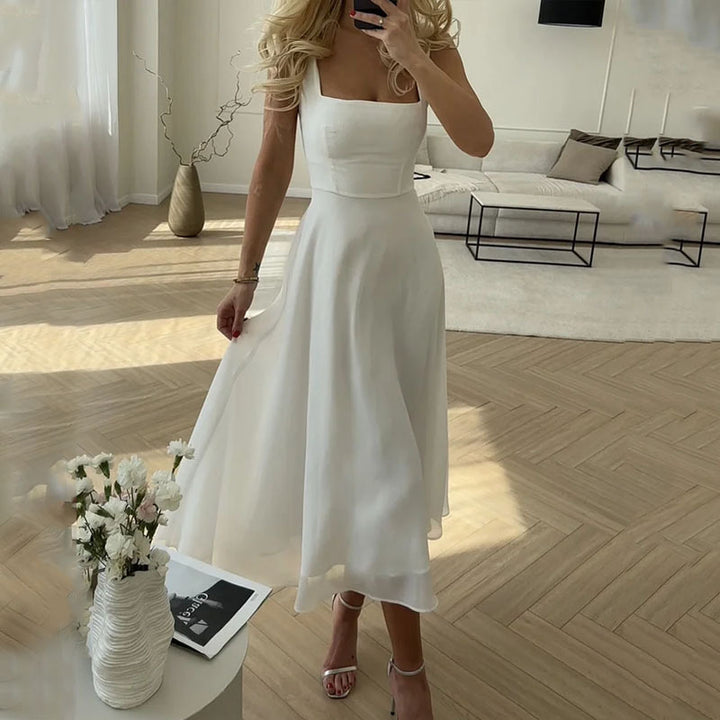 Hazel – Square-Neck Midi Dress for Wedding Guests